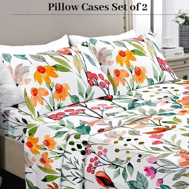 Alt view image 4 of 7 - Standard Pillow Cases Set of 2, Ultra Soft Double Brushed Microfiber Pillowcases Standard, Floral Bed Pillow Covers, Fade Resistant, Easy Slip-On (20"x26")