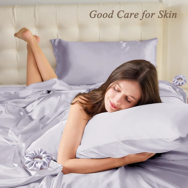 Alt view image 2 of 7 - Queen Satin Pillowcase for Hair 2pc,Similar to Silk Pillow Cases, for Women,Lavandar,20x30 & Envelope Closure and 2 Satin Scrunchies
