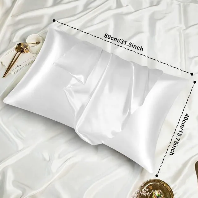 Alt view image 2 of 7 - 2 Pack Satin Silk Pillowcase, 15.75x31.50inches Silk Pillowcases for Hair and Skin with 2PCS Satin Hair Scrunchies&Eye Mask, Soft Slip Beauty Sleep Satin Pillowcase, Gifts for Women Men(White)