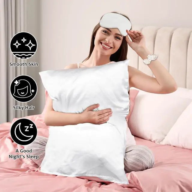 Alt view image 5 of 7 - 2 Pack Satin Silk Pillowcase, 15.75x31.50inches Silk Pillowcases for Hair and Skin with 2PCS Satin Hair Scrunchies&Eye Mask, Soft Slip Beauty Sleep Satin Pillowcase, Gifts for Women Men(White)