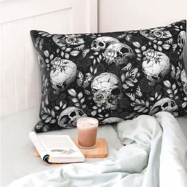 Alt view image 2 of 7 - 20x30 Inch Flower Sugar Skull Standard Pillow Cases, Ultra Soft Microfiber Pillow Cover, Hidden Zipper, for Bedroom Couch Living Room Decor Gifts