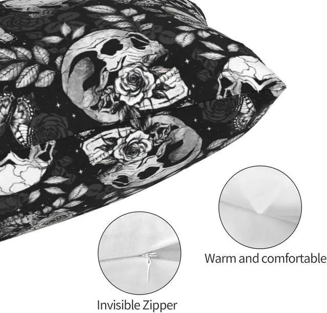 Alt view image 3 of 7 - 20x30 Inch Flower Sugar Skull Standard Pillow Cases, Ultra Soft Microfiber Pillow Cover, Hidden Zipper, for Bedroom Couch Living Room Decor Gifts