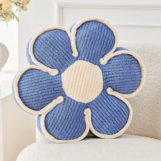Main image of Flower Pillow, Soft Flower Decorative Throw Pillow, Cute Daisy Flower Shaped Seating Floor Cushion Room Décor Plush Pillows for Sofa Couch Bed (13.7 Inch, Blue)