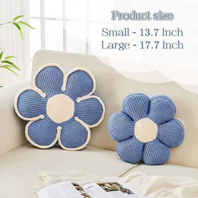 Alt view image 2 of 7 - Flower Pillow, Soft Flower Decorative Throw Pillow, Cute Daisy Flower Shaped Seating Floor Cushion Room Décor Plush Pillows for Sofa Couch Bed (13.7 Inch, Blue)