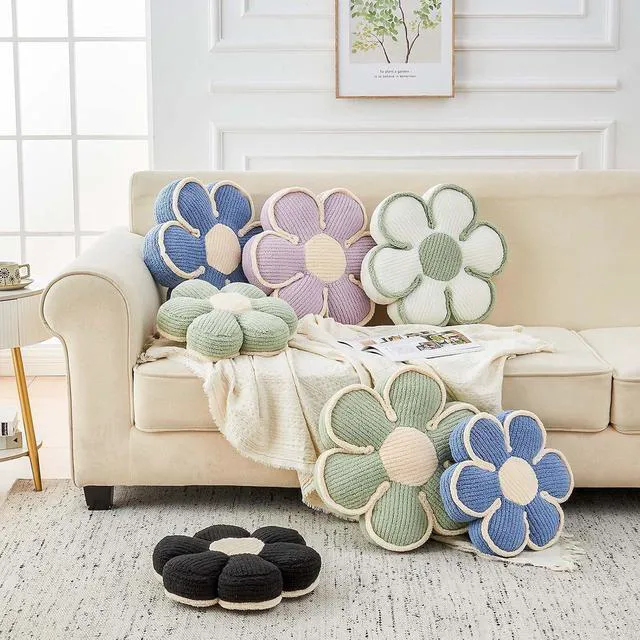Alt view image 3 of 7 - Flower Pillow, Soft Flower Decorative Throw Pillow, Cute Daisy Flower Shaped Seating Floor Cushion Room Décor Plush Pillows for Sofa Couch Bed (13.7 Inch, Blue)