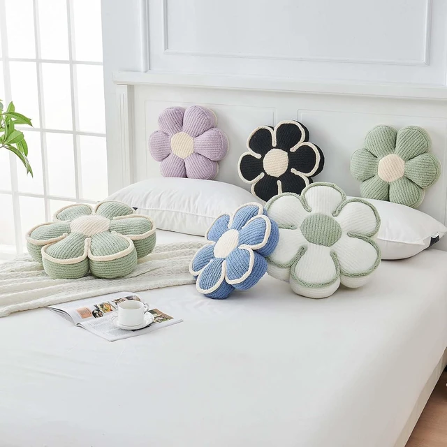 Alt view image 7 of 7 - Flower Pillow, Soft Flower Decorative Throw Pillow, Cute Daisy Flower Shaped Seating Floor Cushion Room Décor Plush Pillows for Sofa Couch Bed (13.7 Inch, Blue)