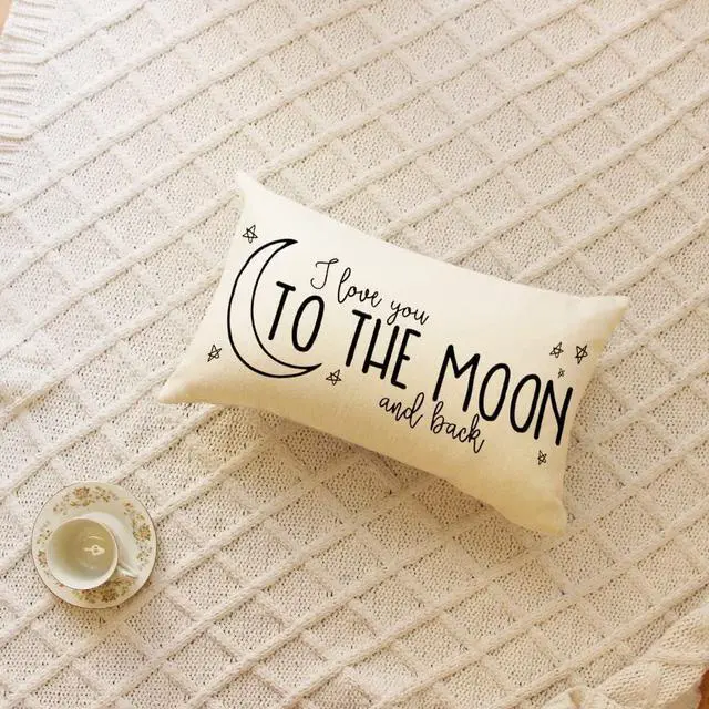 Alt view image 2 of 7 - I Love You to The Moon and Back Lumbar Throw Pillow Cover, 12 x 20 Inch Farmhouse Cushion Case Decoration for Sofa Couch