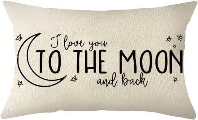 Main image of I Love You to The Moon and Back Lumbar Throw Pillow Cover, 12 x 20 Inch Farmhouse Cushion Case Decoration for Sofa Couch