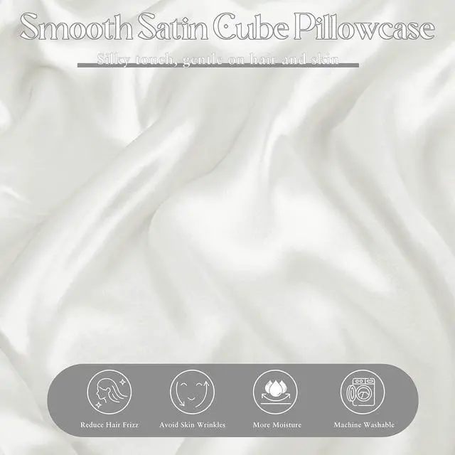 Alt view image 3 of 7 - Satin Cube Pillowcase, White 24"x12"x5.5" Side Sleeper