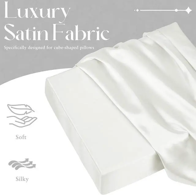 Alt view image 5 of 7 - Satin Cube Pillowcase, White 24"x12"x5.5" Side Sleeper