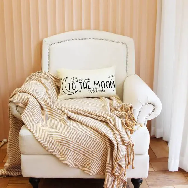 Alt view image 3 of 7 - I Love You to The Moon and Back Lumbar Throw Pillow Cover, 12 x 20 Inch Farmhouse Cushion Case Decoration for Sofa Couch