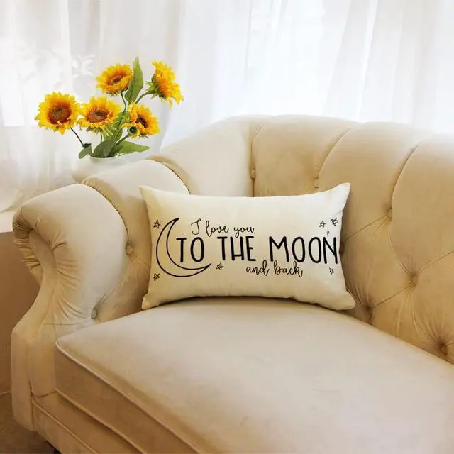 Alt view image 4 of 7 - I Love You to The Moon and Back Lumbar Throw Pillow Cover, 12 x 20 Inch Farmhouse Cushion Case Decoration for Sofa Couch