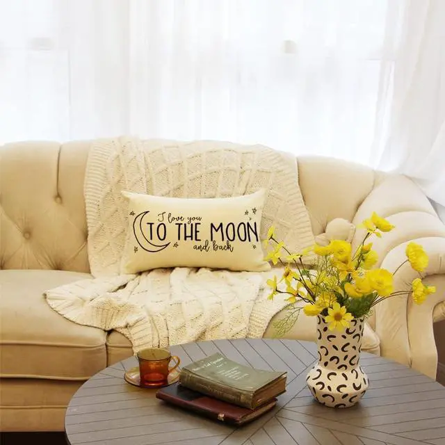 Alt view image 5 of 7 - I Love You to The Moon and Back Lumbar Throw Pillow Cover, 12 x 20 Inch Farmhouse Cushion Case Decoration for Sofa Couch