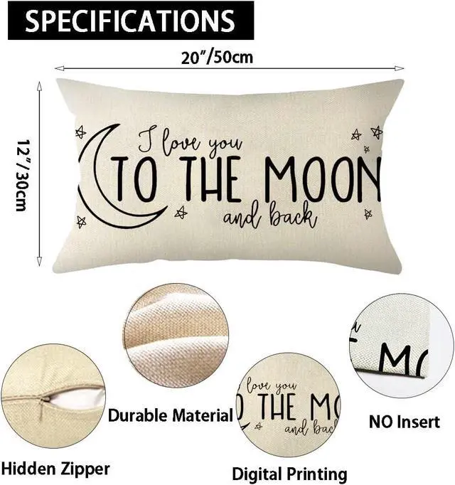 Alt view image 7 of 7 - I Love You to The Moon and Back Lumbar Throw Pillow Cover, 12 x 20 Inch Farmhouse Cushion Case Decoration for Sofa Couch