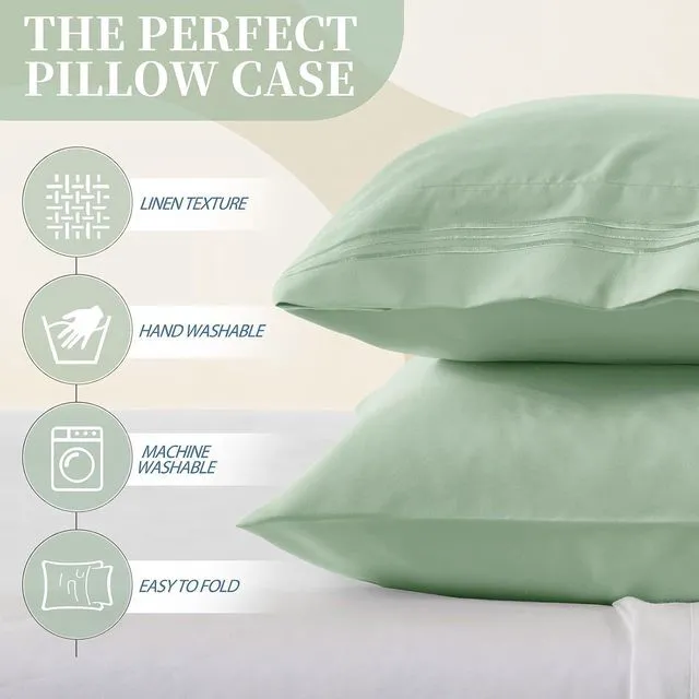 Alt view image 2 of 7 - 2 Pack Sage Green King Pillowcases, 20x40, 1800 Microfiber