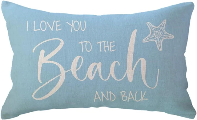 Main image of Beach Decorative Lumbar Pillowcase I Love You to The Beach and Back Throw Pillow Cover Summer Holiday Cushion Case 12×20 Inches for Sofa/Couch/Patio (Light Blue)