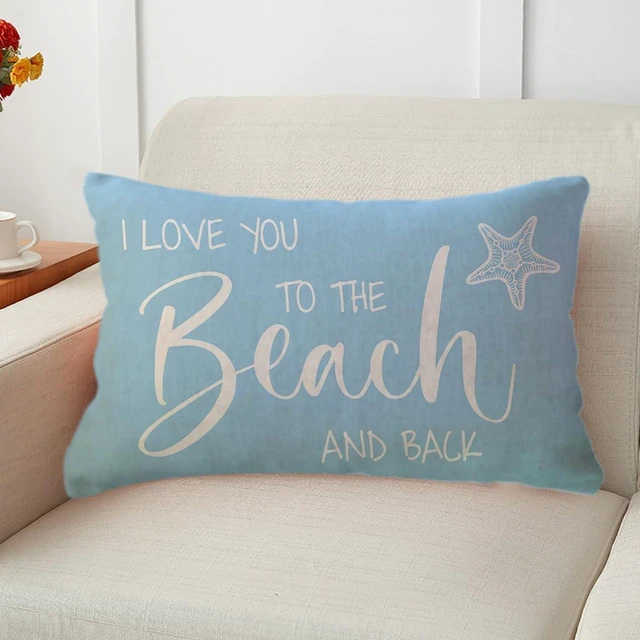 Alt view image 3 of 5 - Beach Decorative Lumbar Pillowcase I Love You to The Beach and Back Throw Pillow Cover Summer Holiday Cushion Case 12×20 Inches for Sofa/Couch/Patio (Light Blue)