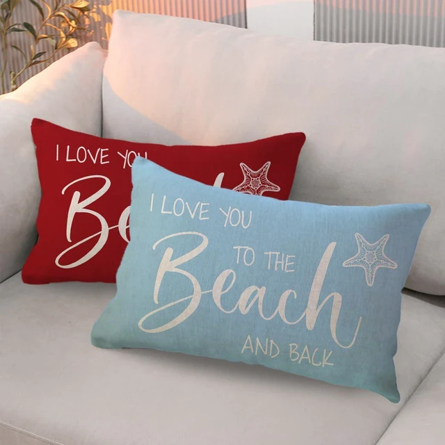 Alt view image 4 of 5 - Beach Decorative Lumbar Pillowcase I Love You to The Beach and Back Throw Pillow Cover Summer Holiday Cushion Case 12×20 Inches for Sofa/Couch/Patio (Light Blue)
