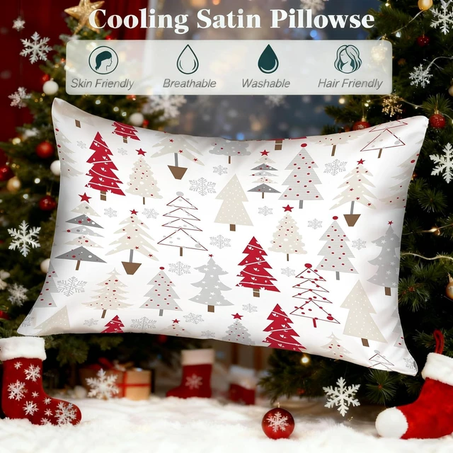 Alt view image 2 of 7 - Satin Pillowcase for Hair and Skin White Tree Silk Pillowcase Standard Size White Silky Pillow Case with Zipper 20x26 Inches Pillow Cover Decor for Bed, Sofa