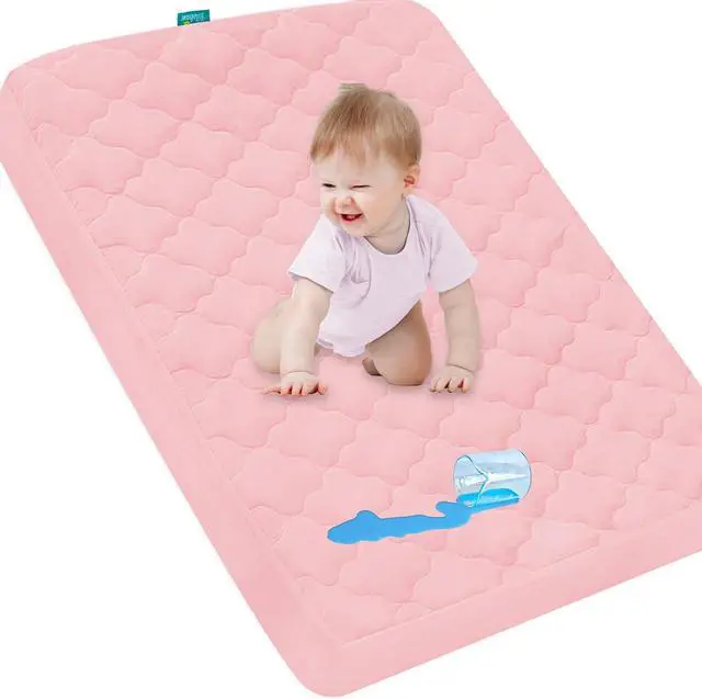 Main image of Waterproof Pack and Play Mattress Pad Sheets Fitted, Pink Protector Cover