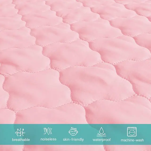 Alt view image 2 of 5 - Waterproof Pack and Play Mattress Pad Sheets Fitted, Pink Protector Cover