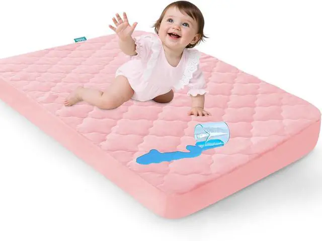 Alt view image 5 of 5 - Waterproof Pack and Play Mattress Pad Sheets Fitted, Pink Protector Cover