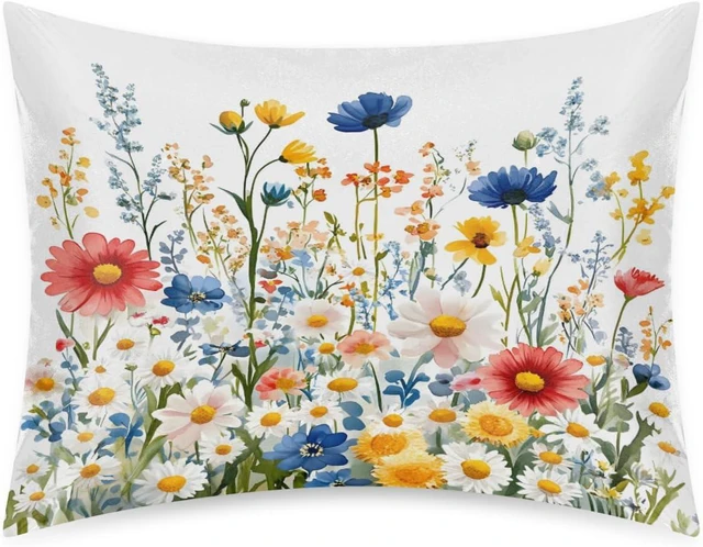 Main image of Wild Colorful Daisy Satin Pillowcase for Hair and Skin, Silk Pillowcase Standard Size Silky Pillow Case with Zipper Slip Cooling Pillow Cover (20x26 Inches)