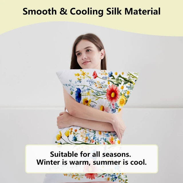 Alt view image 3 of 7 - Wild Colorful Daisy Satin Pillowcase for Hair and Skin, Silk Pillowcase Standard Size Silky Pillow Case with Zipper Slip Cooling Pillow Cover (20x26 Inches)