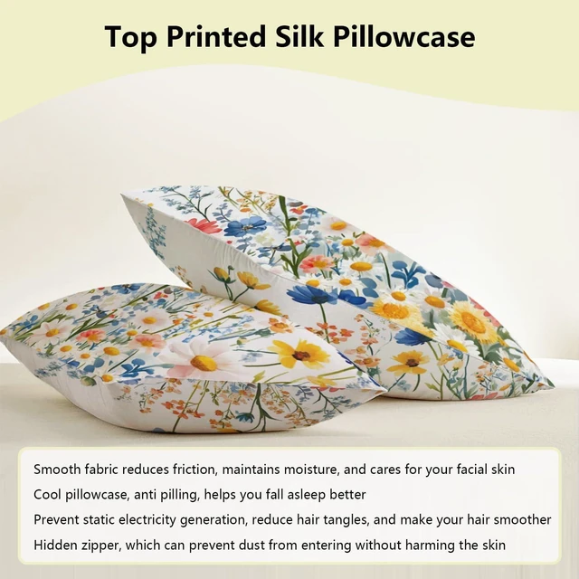 Alt view image 4 of 7 - Wild Colorful Daisy Satin Pillowcase for Hair and Skin, Silk Pillowcase Standard Size Silky Pillow Case with Zipper Slip Cooling Pillow Cover (20x26 Inches)
