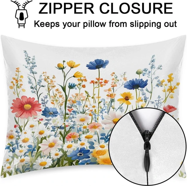 Alt view image 5 of 7 - Wild Colorful Daisy Satin Pillowcase for Hair and Skin, Silk Pillowcase Standard Size Silky Pillow Case with Zipper Slip Cooling Pillow Cover (20x26 Inches)