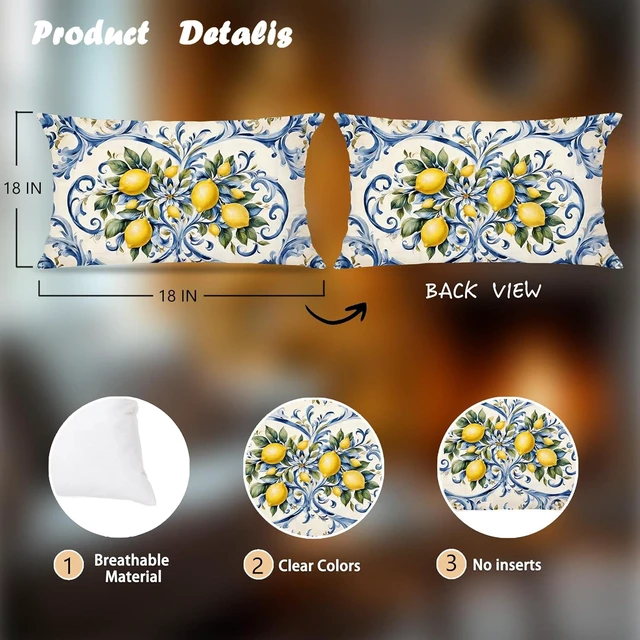 Alt view image 2 of 6 - Summer Lemon Coastal Pillow Cover 12x20 Double-Sided,Italian Lemon Fruit Home Decor,Blue and Yellow Amalfi Coast Party Decorative Lumber Throw Pillow Cover for Home Bedroom Living Room
