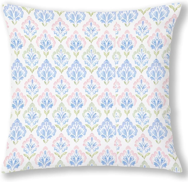Main image of Pink and Blue Green Grandmillennial Floral Pillow Covers 18x18, Pink and Blue Green Cottage Core Grand Millenial Pillow Cover Decor for Living Room Girls Bedroom Dorm Home