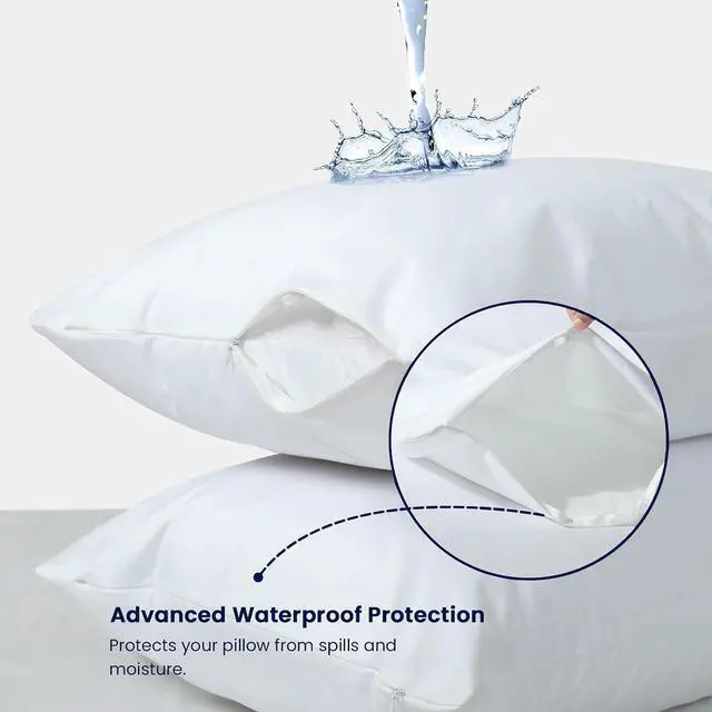 Alt view image 2 of 7 - Waterproof Standard Size Pillow Protectors Set of 2 Soft Microfiber Zippered Pillow Case Protector, Noiseless Breathable TPU Backed Pillow Encasement Standard 2 Pack