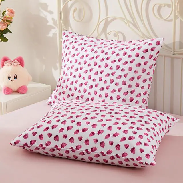 Main image of Kids Pillowcase Pink Strawberry Printed Standard Pillow Cases, Microfiber Kids Pillow Cases for Girls - Soft & Breathable 20x26 Pillow Covers(1Pcs)