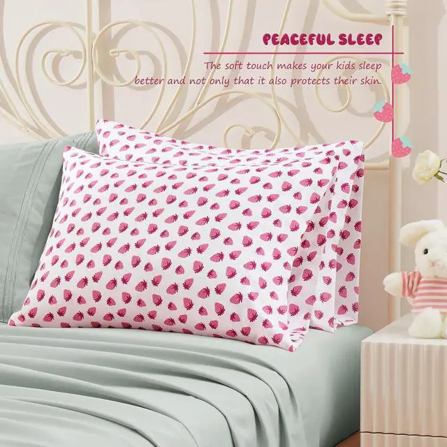 Alt view image 2 of 7 - Kids Pillowcase Pink Strawberry Printed Standard Pillow Cases, Microfiber Kids Pillow Cases for Girls - Soft & Breathable 20x26 Pillow Covers(1Pcs)