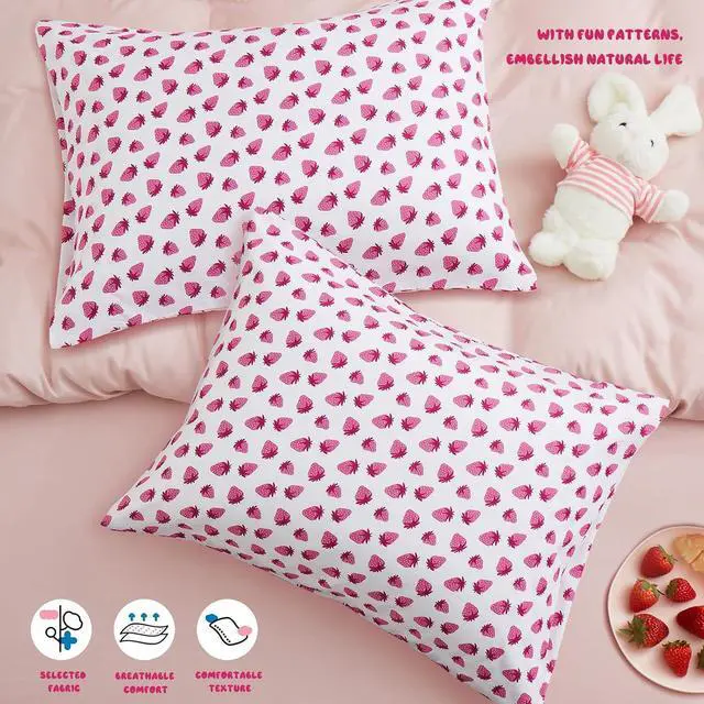 Alt view image 3 of 7 - Kids Pillowcase Pink Strawberry Printed Standard Pillow Cases, Microfiber Kids Pillow Cases for Girls - Soft & Breathable 20x26 Pillow Covers(1Pcs)