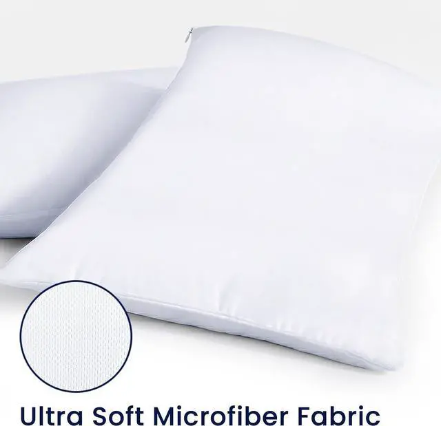 Alt view image 6 of 7 - Waterproof Standard Size Pillow Protectors Set of 2 Soft Microfiber Zippered Pillow Case Protector, Noiseless Breathable TPU Backed Pillow Encasement Standard 2 Pack