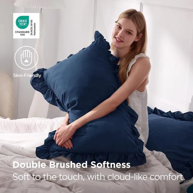 Alt view image 2 of 7 - Ruffle Pillow Cases Standard Size Set of 2, Navy Pillow Shams
