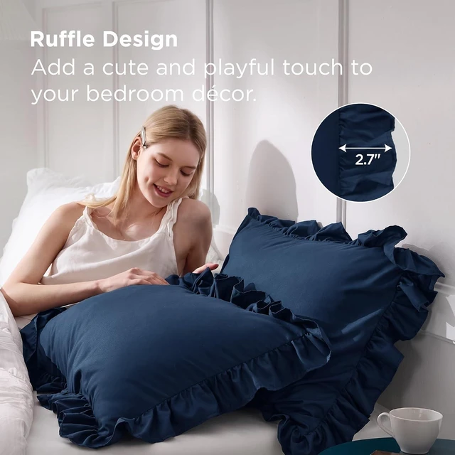 Alt view image 3 of 7 - Ruffle Pillow Cases Standard Size Set of 2, Navy Pillow Shams