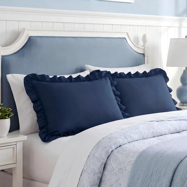 Main image of Ruffle Pillow Cases Standard Size Set of 2, Navy Pillow Shams