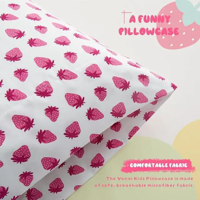 Alt view image 6 of 7 - Kids Pillowcase Pink Strawberry Printed Standard Pillow Cases, Microfiber Kids Pillow Cases for Girls - Soft & Breathable 20x26 Pillow Covers(1Pcs)