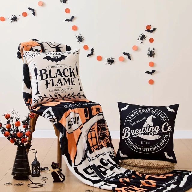 Alt view image 6 of 7 - Halloween Decorations Pillow Covers 18x18 Inch,Set of 4 Vintage Halloween Decor Indoor Outdoor Throw Pillow Covers, Hocus Pocus Farmhouse Saying Linen Cushion Case for Home Sofa Couch Bedroom Chair