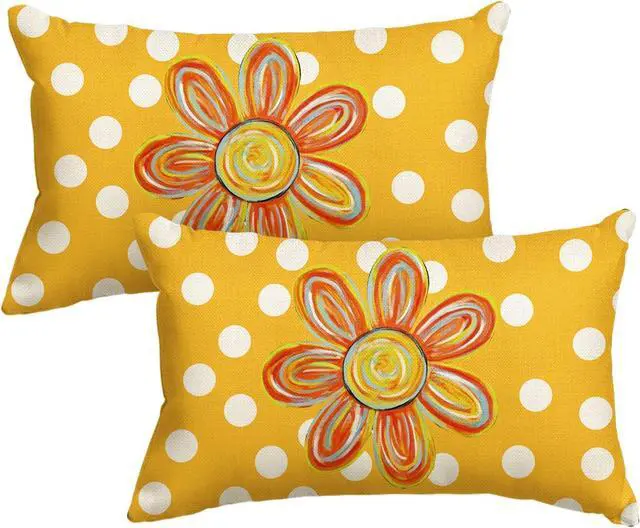 Main image of Summer Floral Throw Pillow Covers, 12 x 20 Inch Holiday Polka Dots Cushion Case Decoration for Sofa Couch Seasonal Home Decor Set of 2