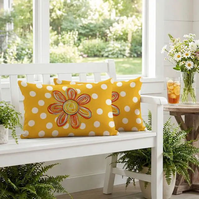 Alt view image 3 of 7 - Summer Floral Throw Pillow Covers, 12 x 20 Inch Holiday Polka Dots Cushion Case Decoration for Sofa Couch Seasonal Home Decor Set of 2