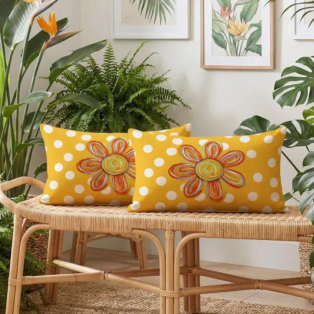 Alt view image 5 of 7 - Summer Floral Throw Pillow Covers, 12 x 20 Inch Holiday Polka Dots Cushion Case Decoration for Sofa Couch Seasonal Home Decor Set of 2