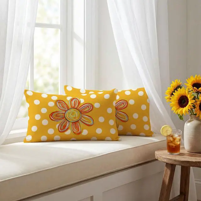 Alt view image 4 of 7 - Summer Floral Throw Pillow Covers, 12 x 20 Inch Holiday Polka Dots Cushion Case Decoration for Sofa Couch Seasonal Home Decor Set of 2
