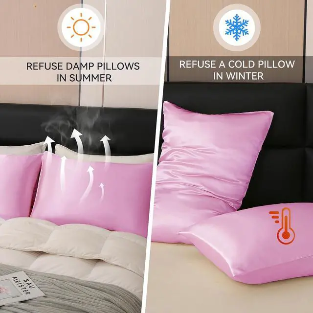 Alt view image 4 of 7 - Satin Pillowcase Set for Hair & Skin Care Cooling, Hypoallergenic, Anti-Frizz, Wrinkle-Free Soft, Luxurious Pillowcases with Envelope Closure 2-Pack, Standard Size 20x26, Gift-Ready