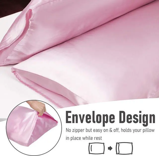 Alt view image 6 of 7 - Satin Pillowcase Set for Hair & Skin Care Cooling, Hypoallergenic, Anti-Frizz, Wrinkle-Free Soft, Luxurious Pillowcases with Envelope Closure 2-Pack, Standard Size 20x26, Gift-Ready