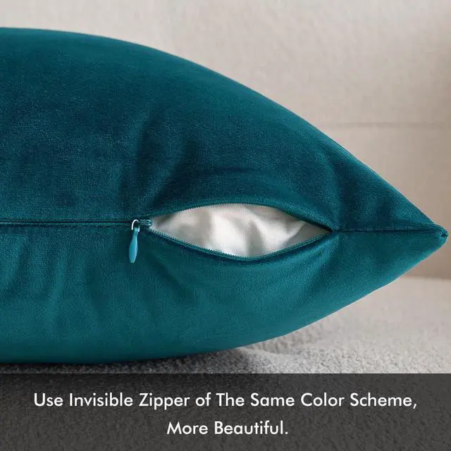 Alt view image 3 of 6 - Velvet Throw Pillow Covers 18x18 Inch, Pack of 2 - Teal, Super Soft Decorative Square Cushion Cases Modern Luxury Home Decor for Sofa, Couch, Bed, Chair
