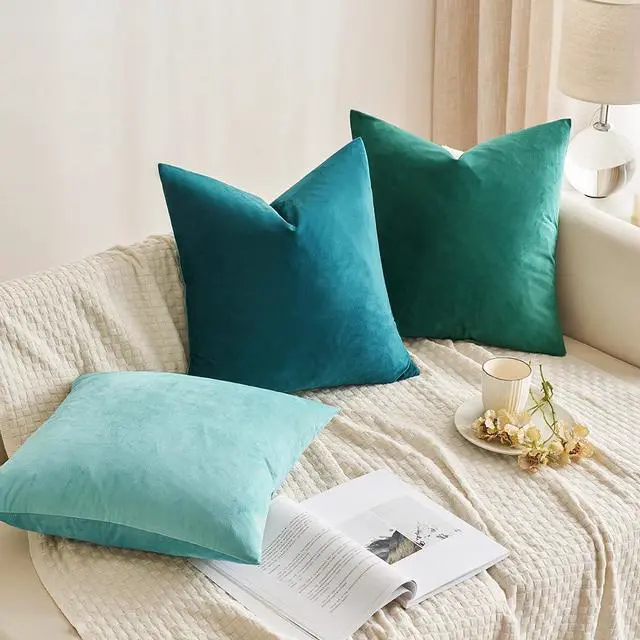 Alt view image 4 of 6 - Velvet Throw Pillow Covers 18x18 Inch, Pack of 2 - Teal, Super Soft Decorative Square Cushion Cases Modern Luxury Home Decor for Sofa, Couch, Bed, Chair